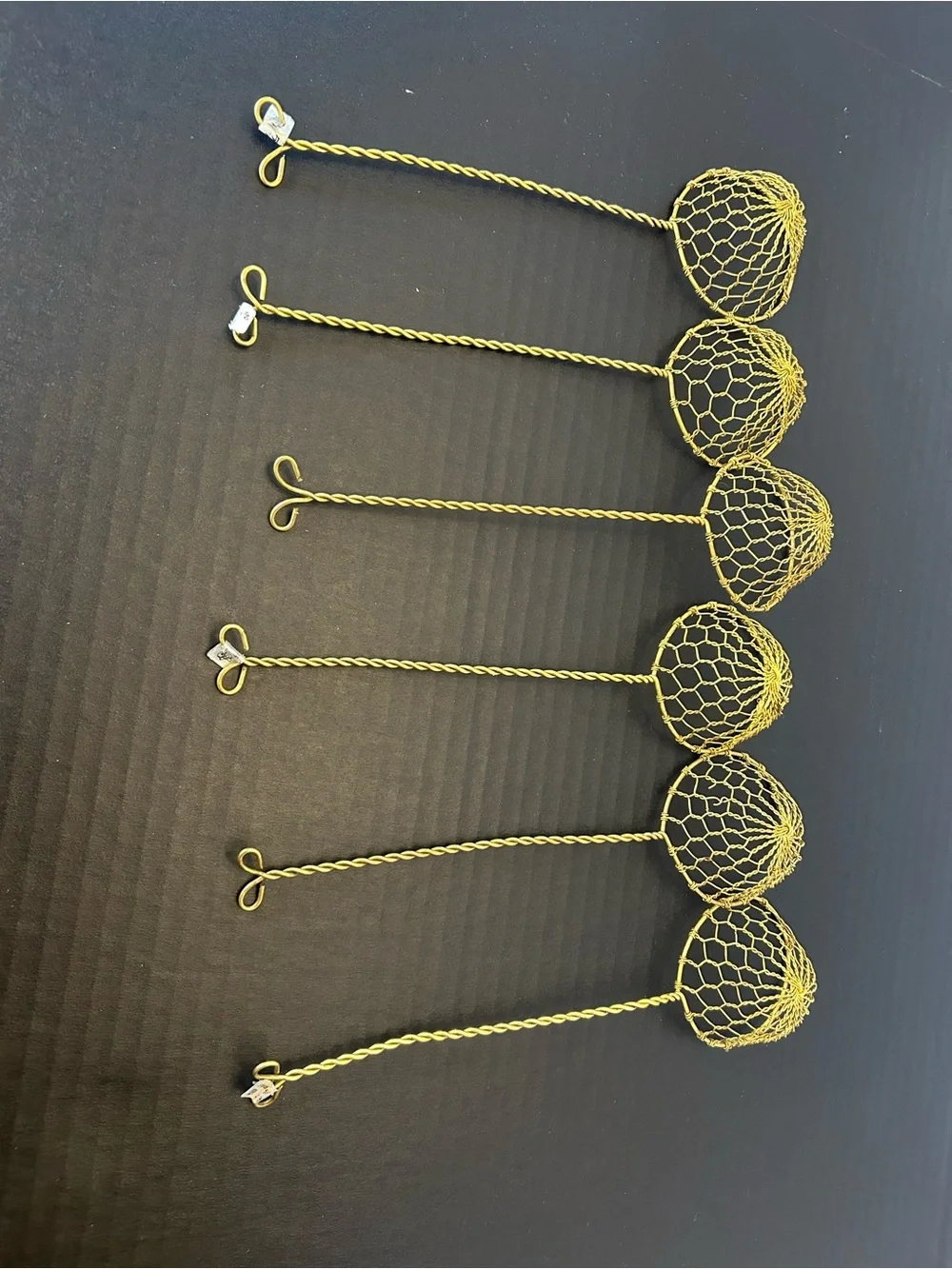 Vtg Gold Brass Metal Mesh Spoon Scoop Wire Oil Skimmer Strainer 9” Lot Of 6